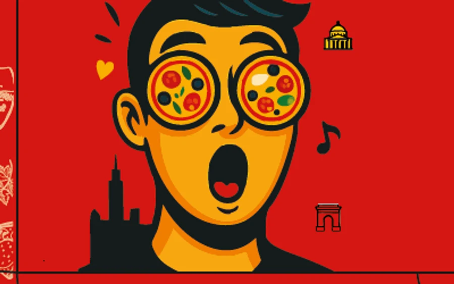 Personaj ilustrat din designul cutiei Franciza Pizza